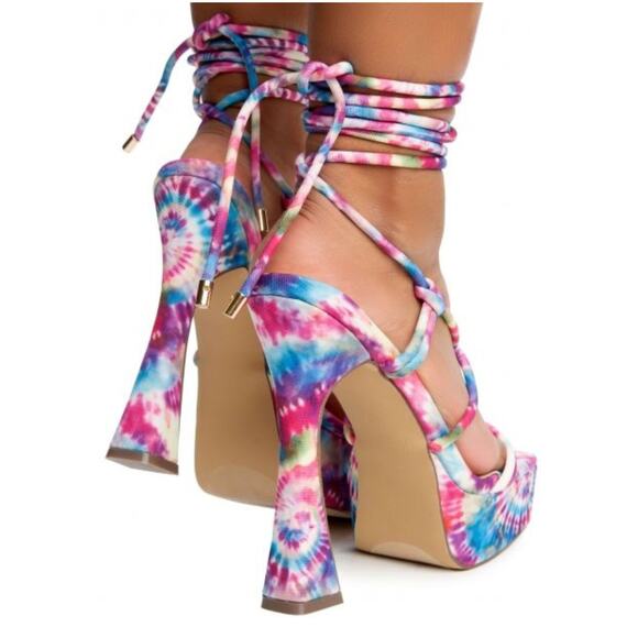 Liliana Johana Tie Dye Platform Wrap-Around Ankle High Heels Prom Homecoming 8 - Picture 4 of 10